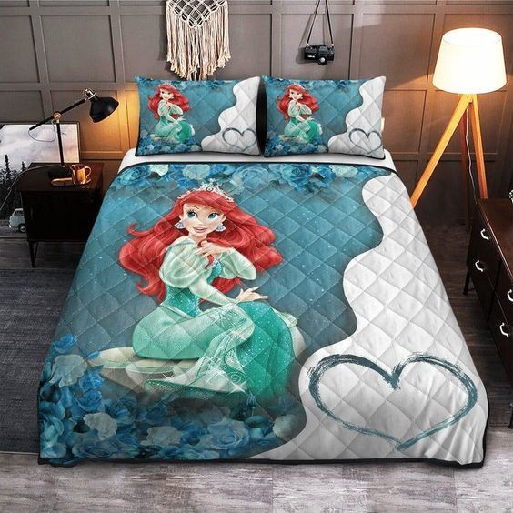 Little Mermaid Bedding Set DN Princess Ariel And Blue Roses Duvet Covers