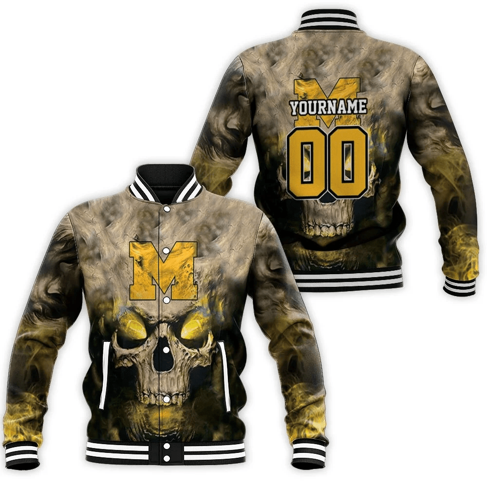 Michigan Wolverines Custom Name Number Skull Baseball Jacket