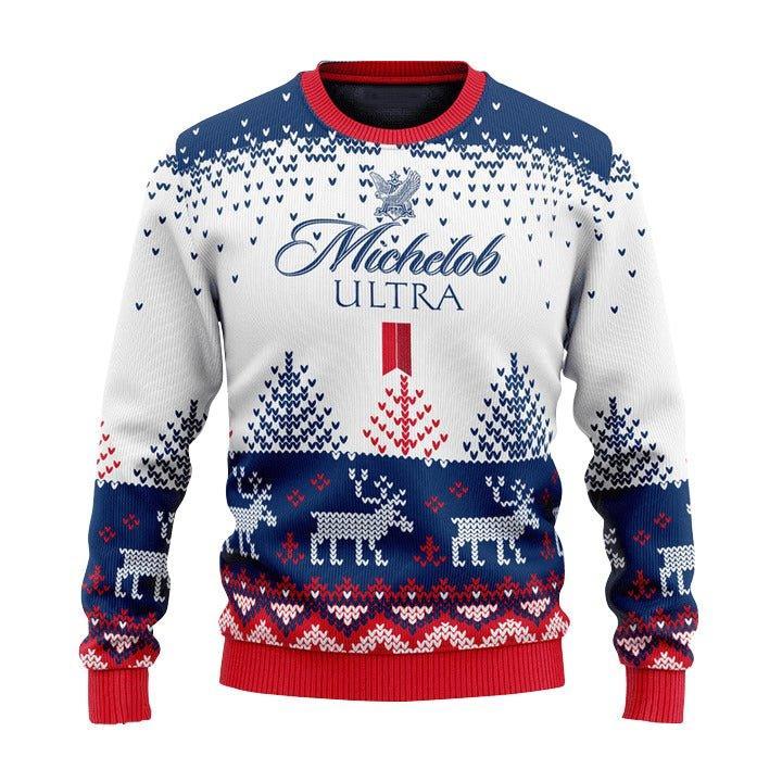 Personalized Michelob Ultra Reindeer Ugly Christmas Sweater