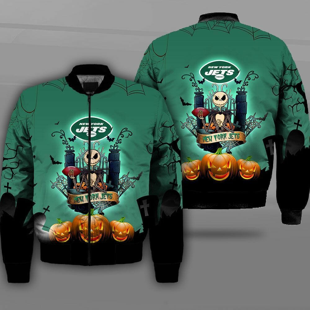 New York Jets Jack Skellington Halloween Bomber Jacket