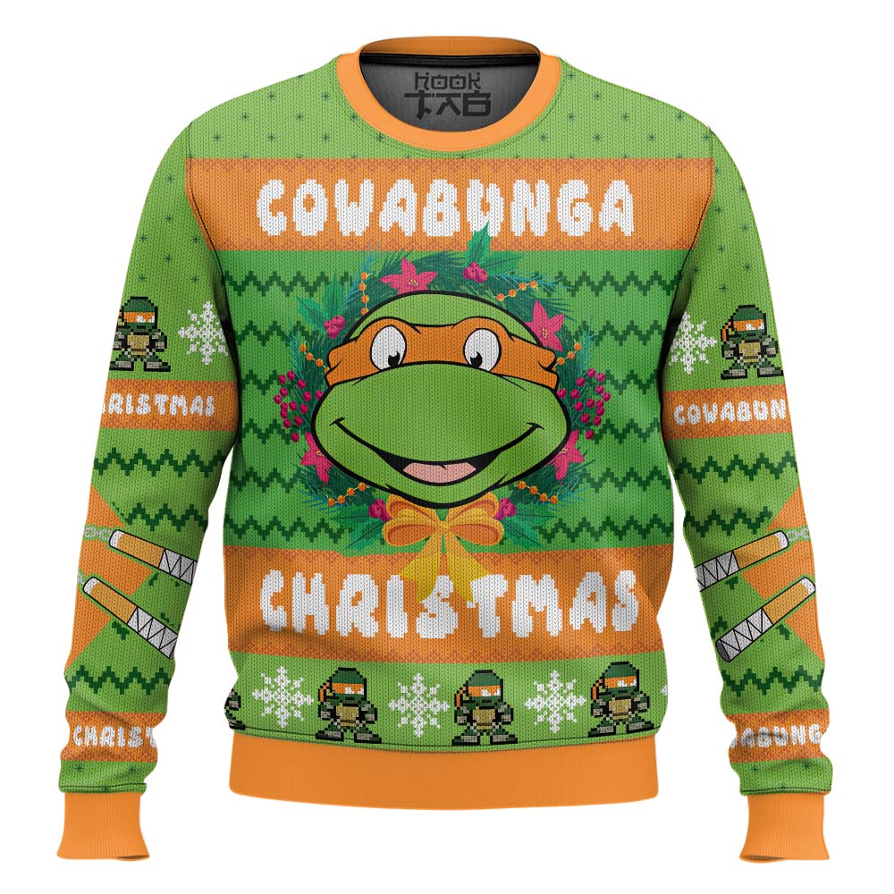 Cowabunga Michaelangelo Christmas Teenage Mutant Ninja Turtles Ugly Christmas Sweater