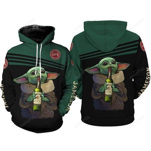 Whisky Lovers Baby Yoda Holding Jame 3D All Over Print Hoodie & Zip Hoodie