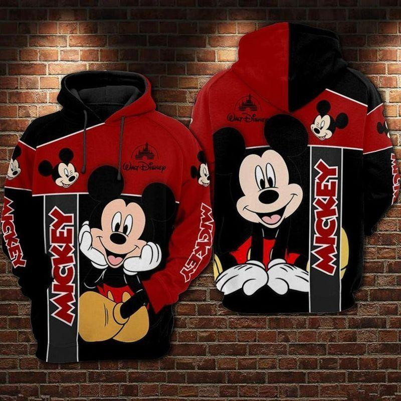 Mickey Smiling Logo Black Red 3d Hoodie Zip Hoodie