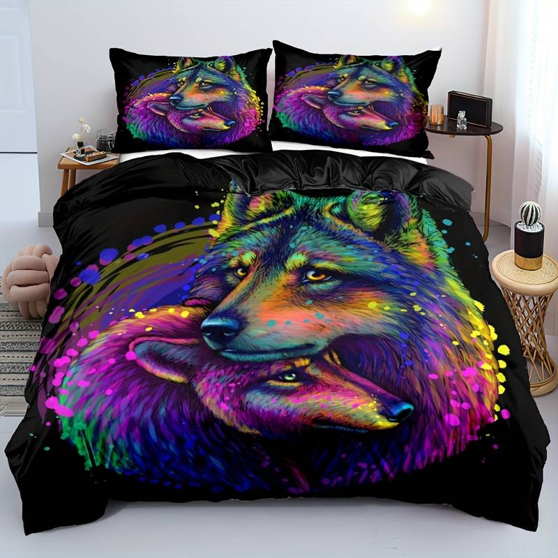 Wolf Bedding Set Wolf Couple Stand By Each Other Duvet Covers