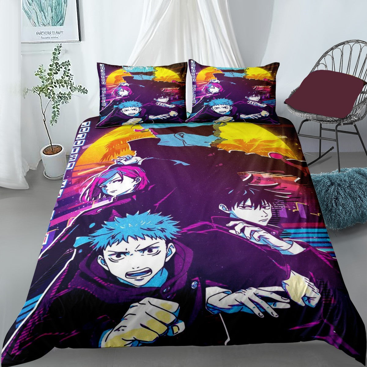 Jujutsu Kaisen Bedding Set Jujutsu Kaisen Characters Retro Style Duvet Covers