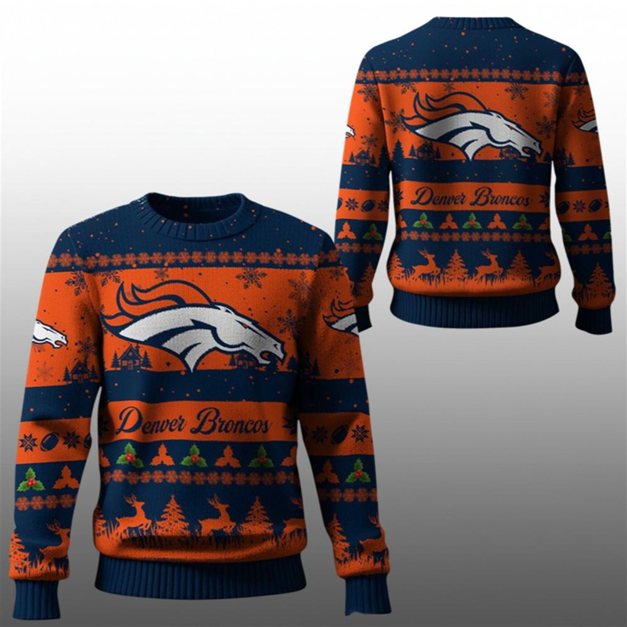 2025 Christmas Broncos Festive Reindeer Tree Ugly Sweater