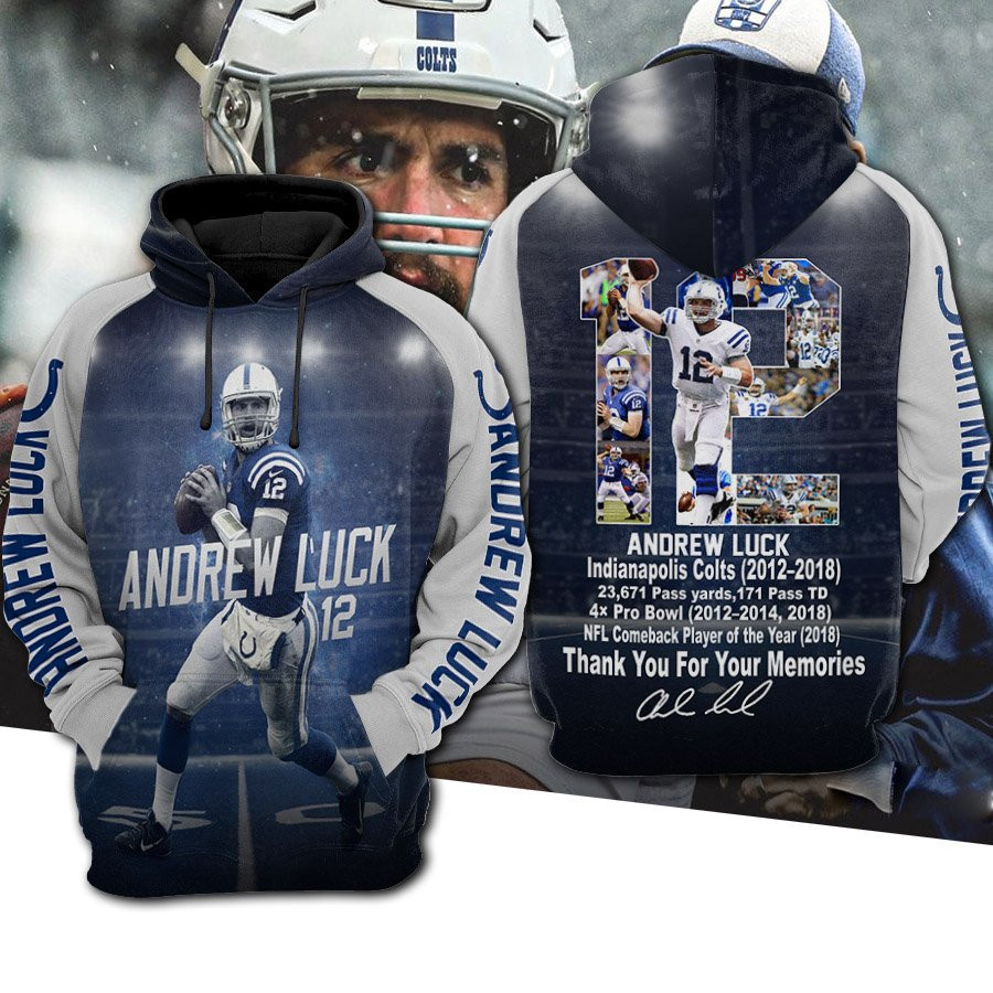 Andrew Luck 12 New England Patriots Thank You For Your Memories 3D All Over Print Hoodie & Zip Hoodie
