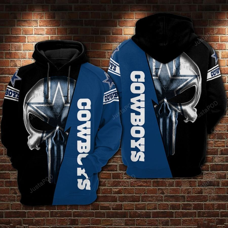 Cowboys Football Punisher Skull Blue Black 3D All Over Print Hoodie & Zip Hoodie
