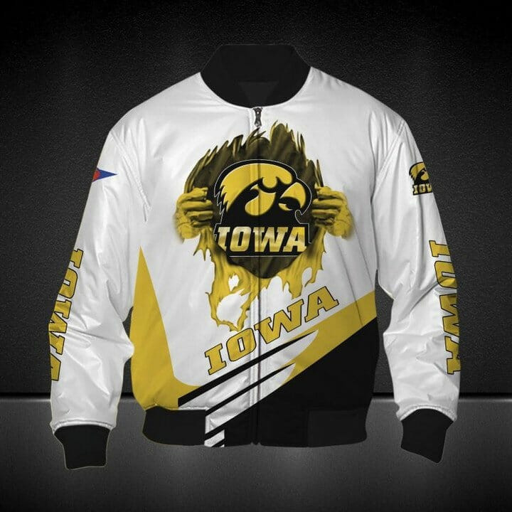 Iowa Hawkeyes White Gold Bomber Jacket