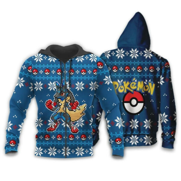 Lucario Anime Pokemon Ugly Christmas Sweater 1k865 Cartoon Graphic Outfits Aop 3d Hoodie Zip Hoodie 1480