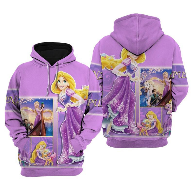 Princess Fan Gift, Purple Rapunzel Tangled Princess All Over Print Hoodie, Zip Hoodie