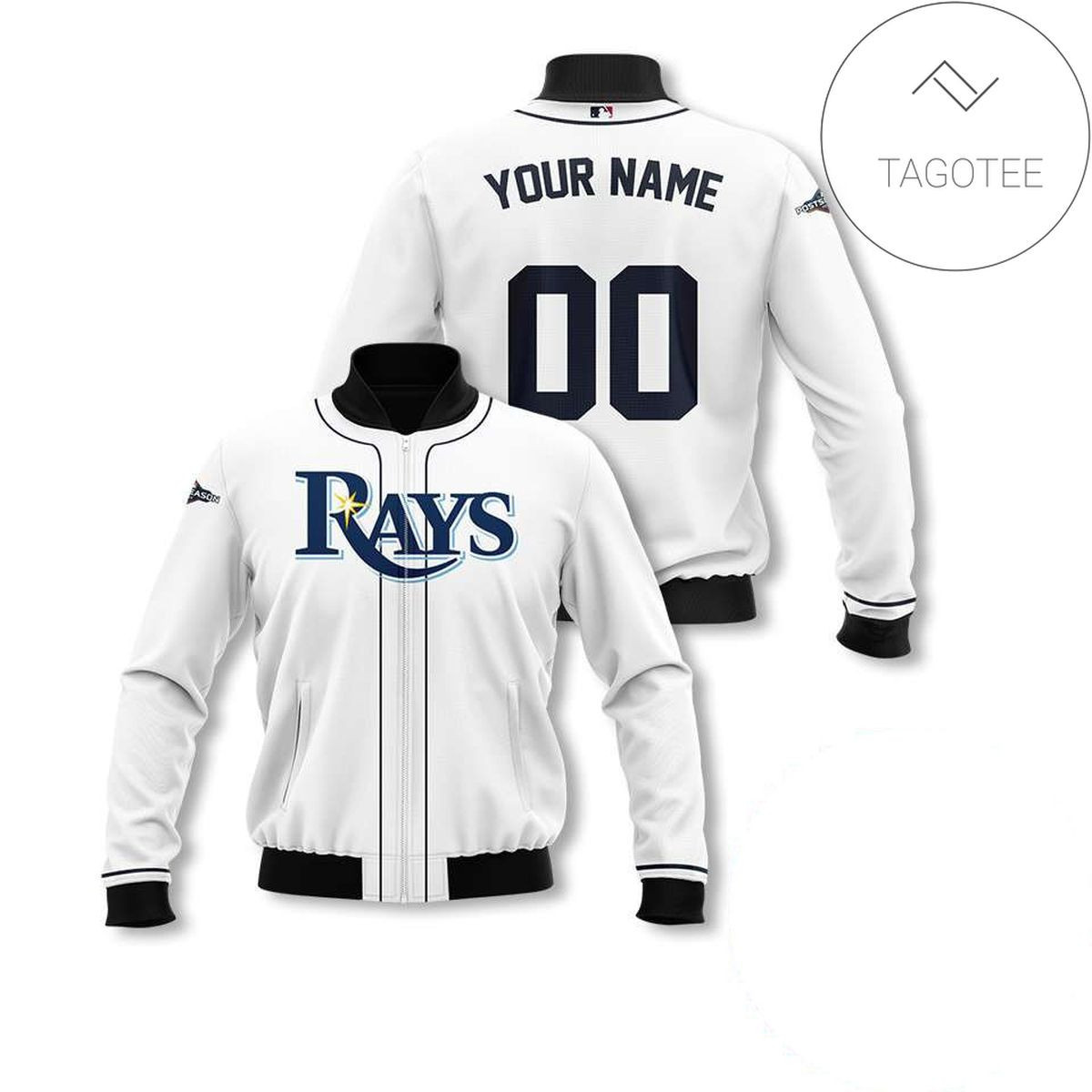 Tampa Bay Rays Custom Name Number White Bomber Jacket
