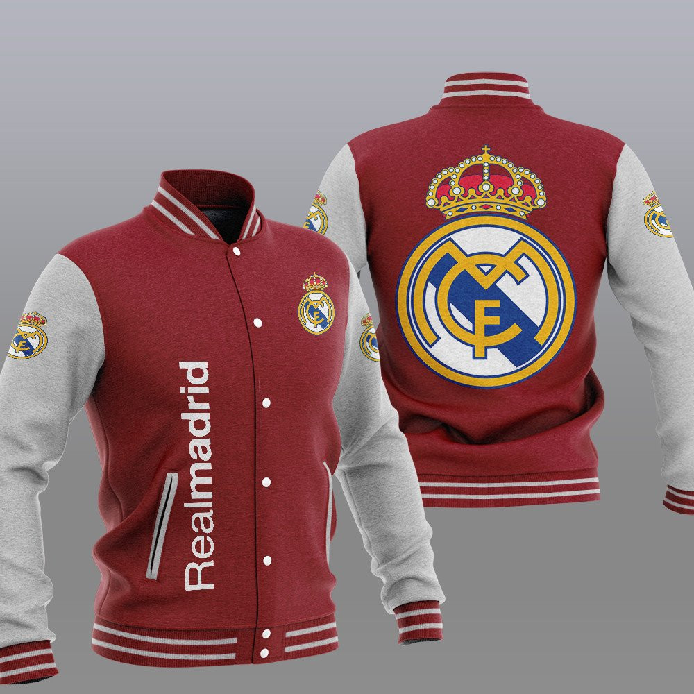 Real Madrid Brown Grey Baseball Jacket