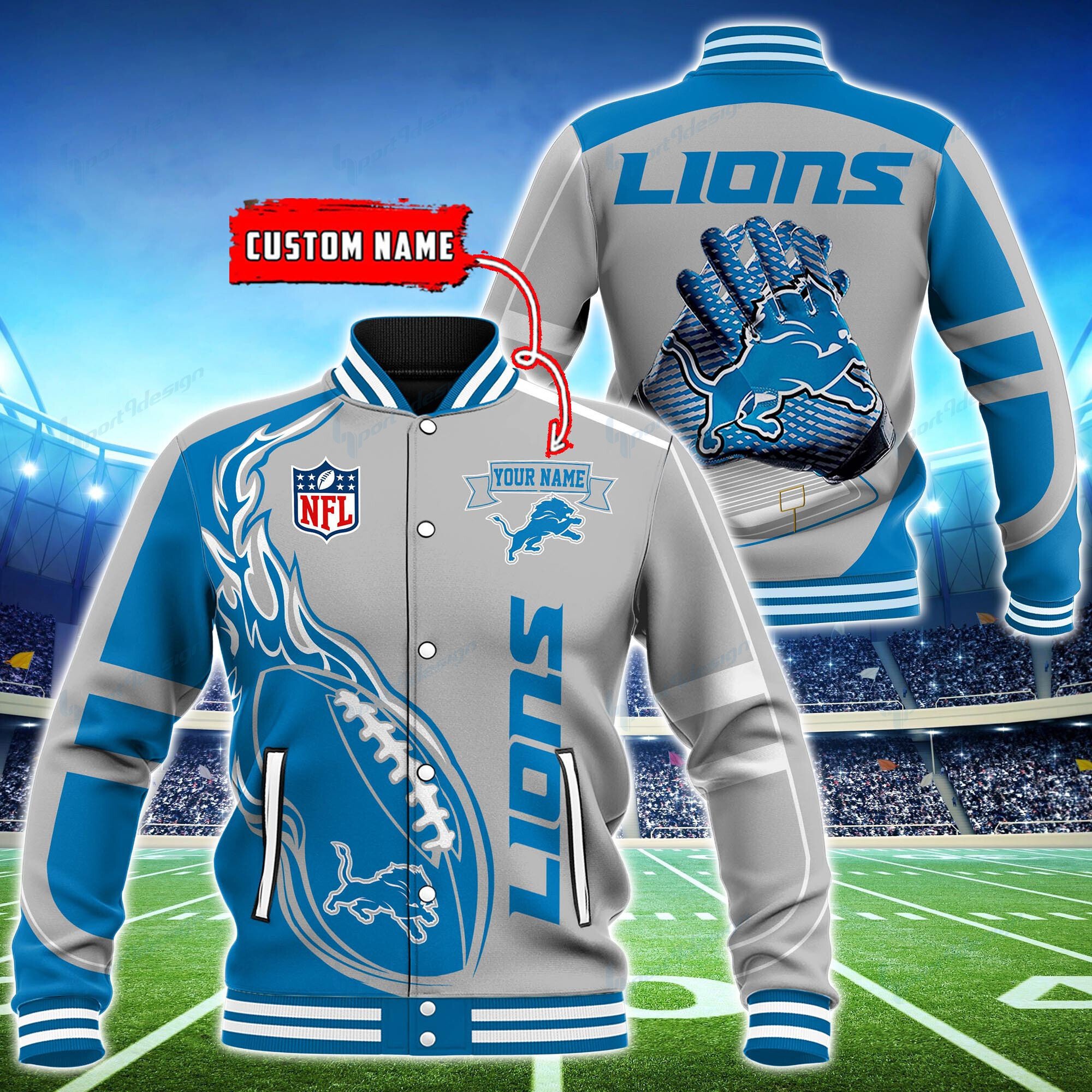Detroit Lions Personalized Baseball Jacket BG11