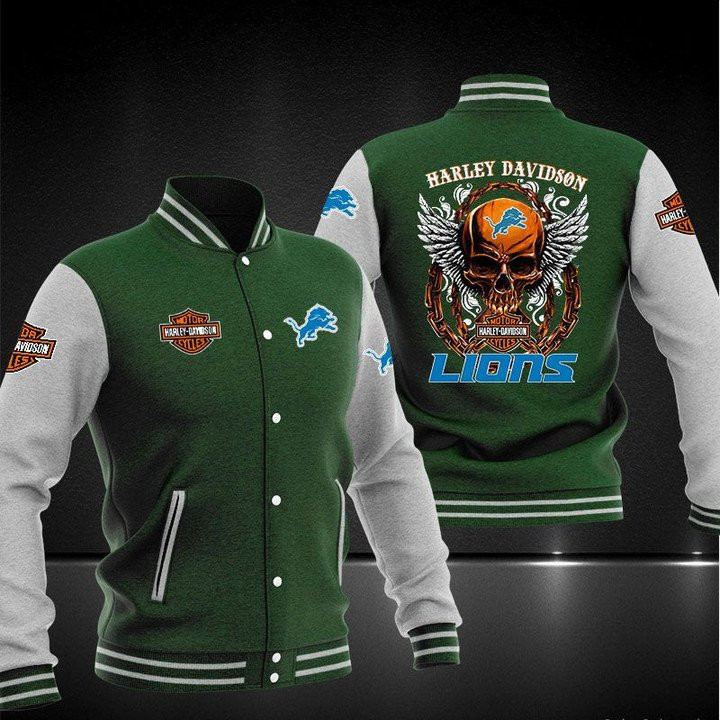 Detroit Lions Green Skull Baseball Jacket V2