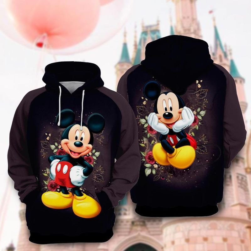 Mickey Flower Over Print 3d Hoodie Zip Hoodie