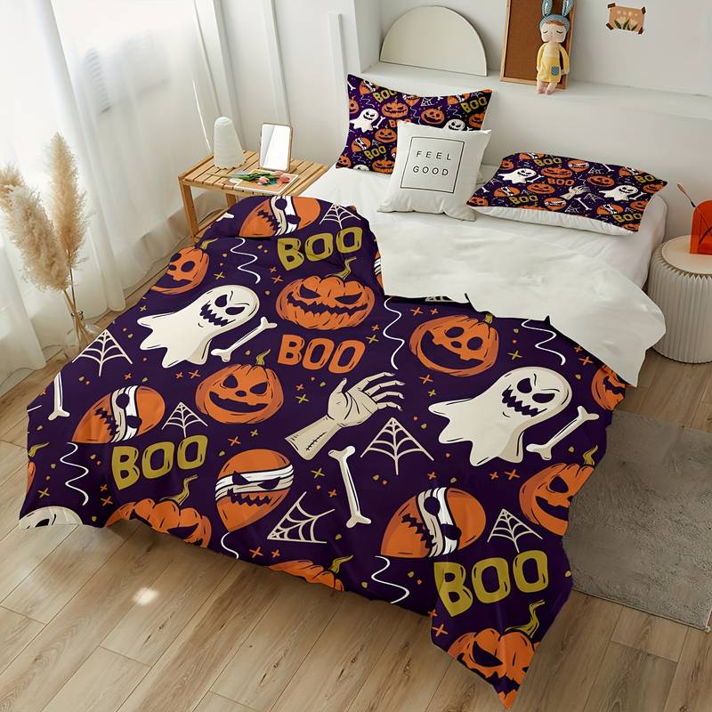 Halloween Bedding Set Halloween Boo Pumpkin Ghost Pattern Duvet Covers