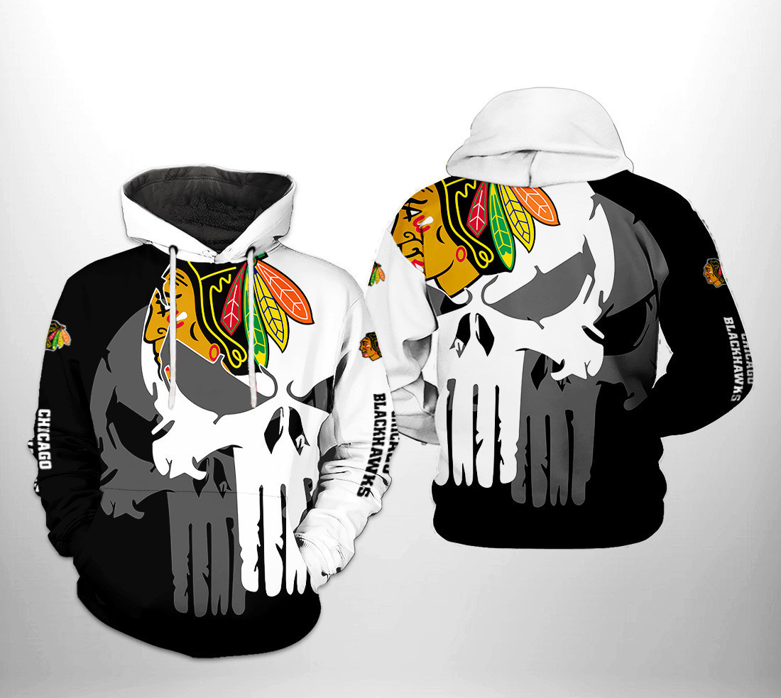 Chicago Blackhawks Team Skull 3D All Over Print Hoodie & Zip Hoodie