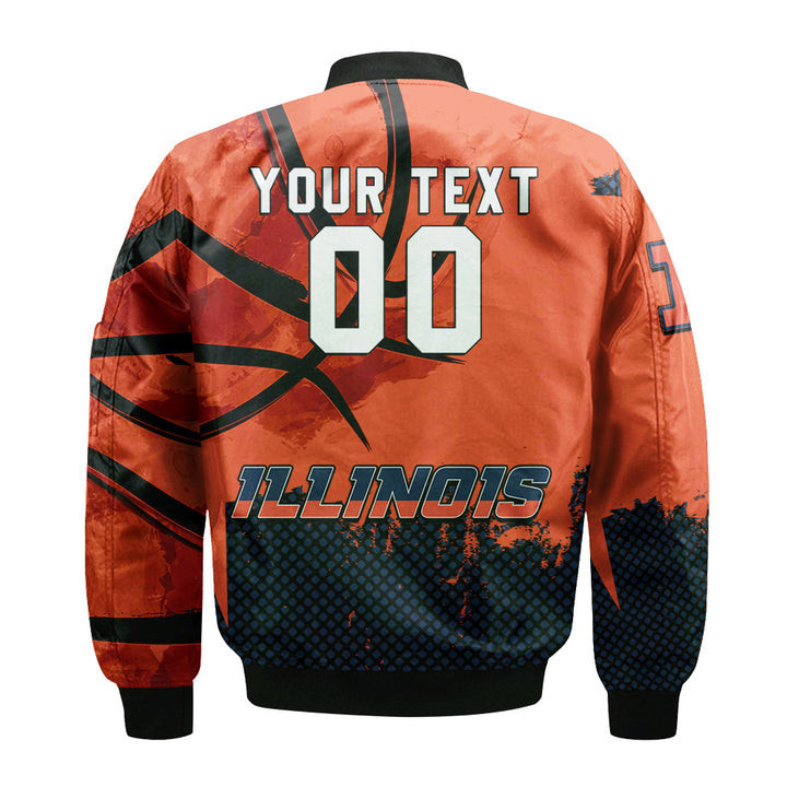 Illinois Fighting Illini Custom Text Number Orange Blue Bomber Jacket V2