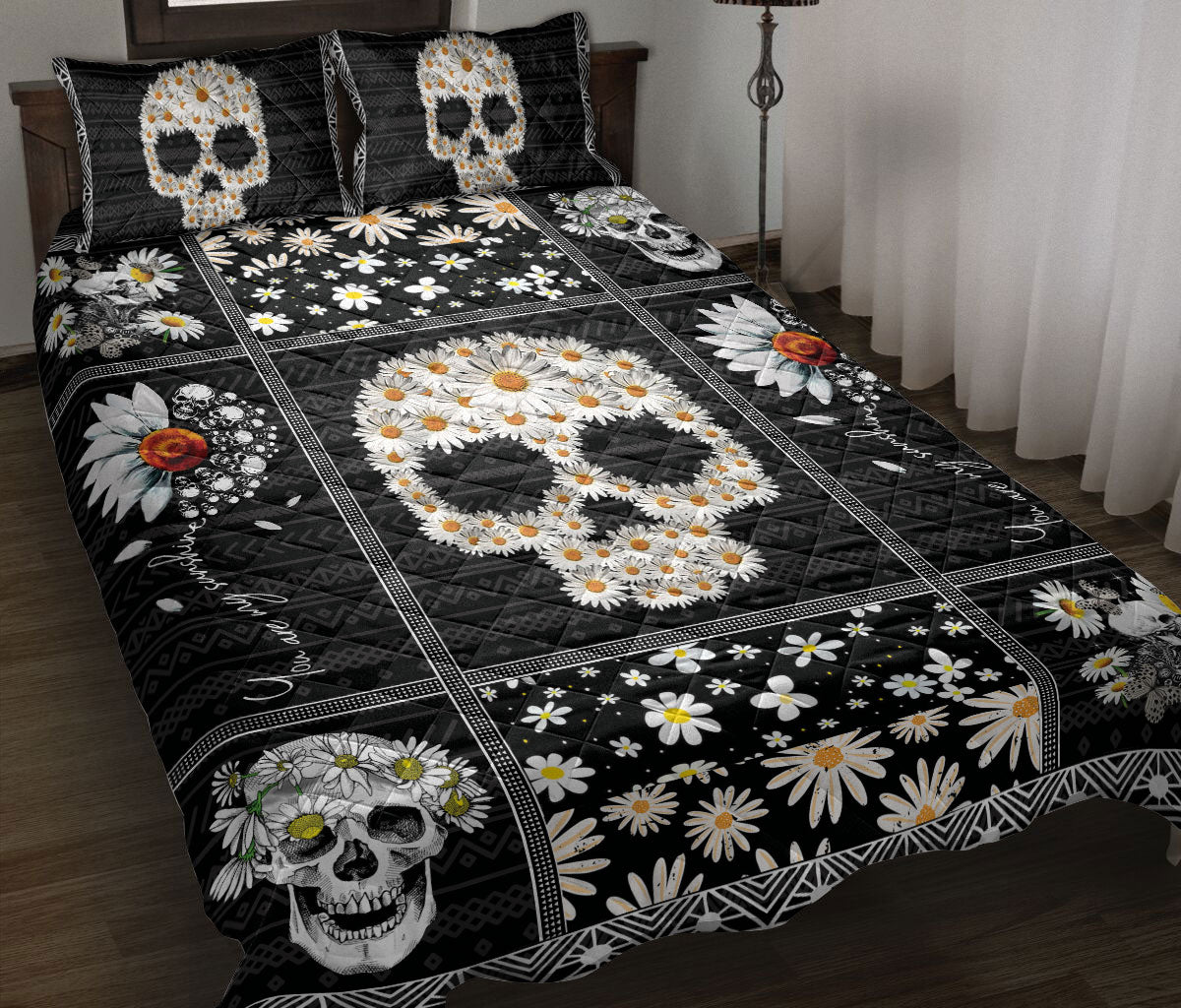 Skull Bedding Set Skull Daisy Flower Pattern Duvet Covers