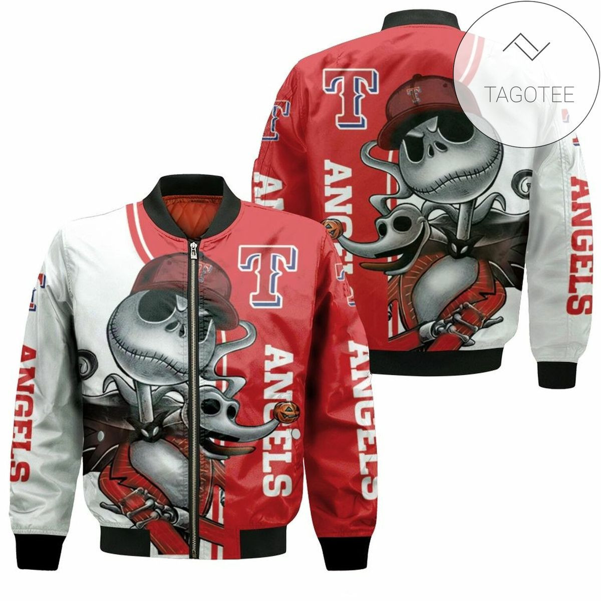 Texas Rangers Jack Skellington And Zero Bomber Jacket