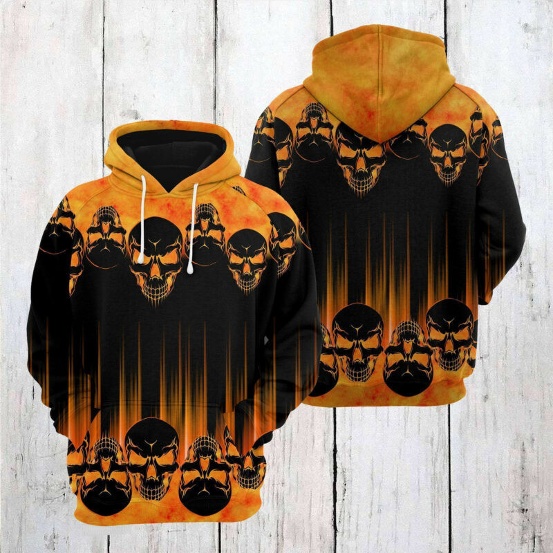Halloween Scary Skulls Orange Black 3d Hoodie Zip Hoodie