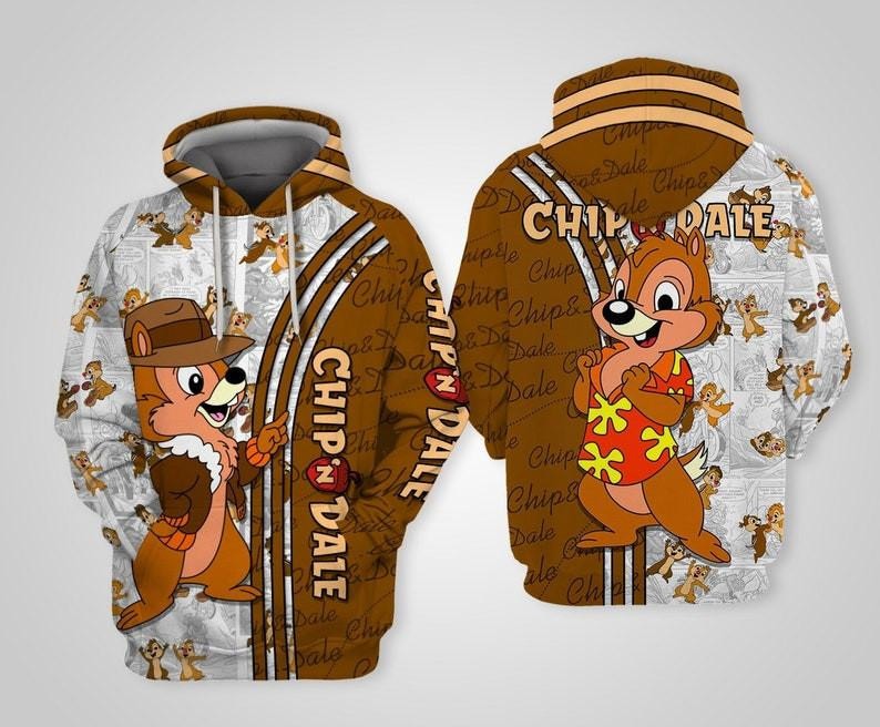 Chip 'n' Dale Chipmunks Cartoon, Chip 'n' Dale Signature, Chip 'n' Dale Comics Book Patterns All Over Print Hoodie, Zip Hoodie