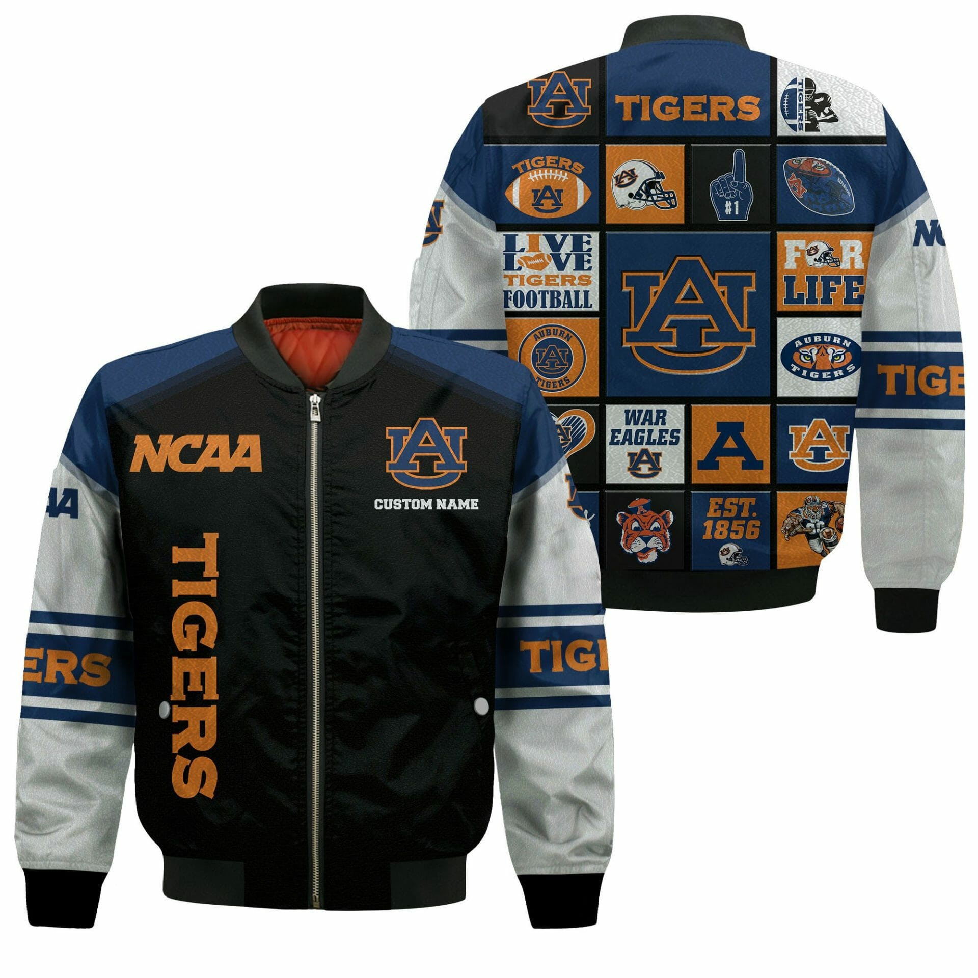 Auburn Tigers Custom Name Black Blue Bomber Jacket