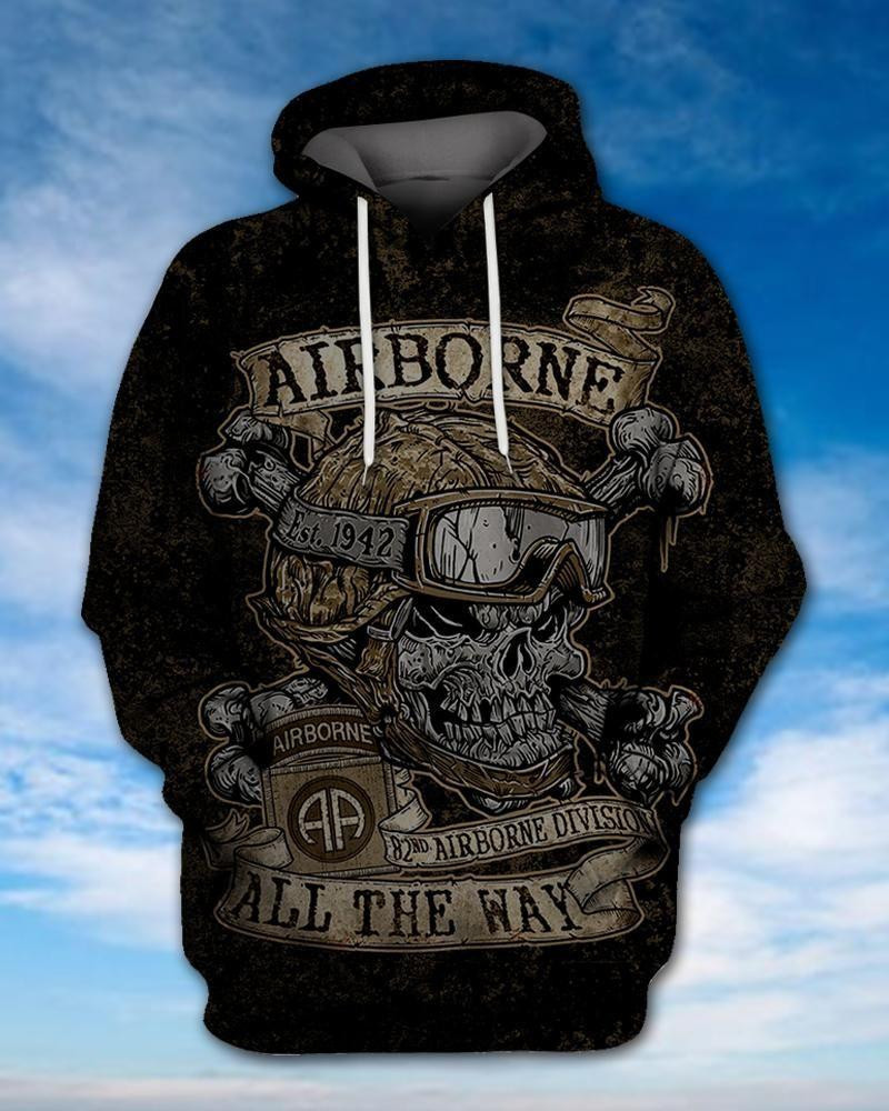 Air Force Veteran Hoodie Airborne Papatrooper All The Way Skull Hoodie Zip Hoodie