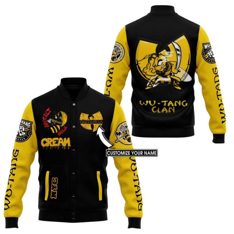 Wu-tang Clan Cream Nyc Custom Personalized Name Baseball Jacket