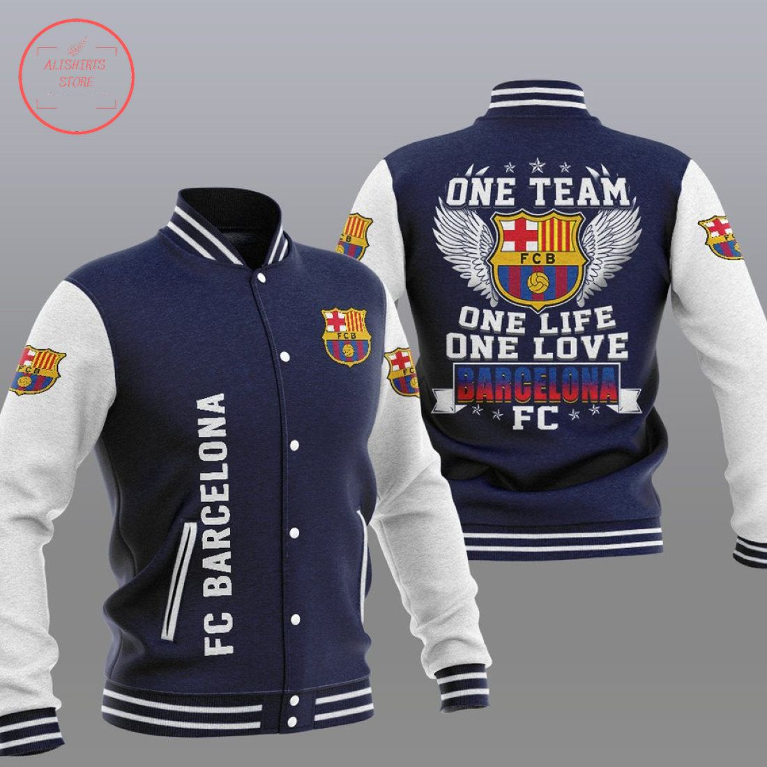 FC Barcelona Dark Blue One Team Baseball Jacket