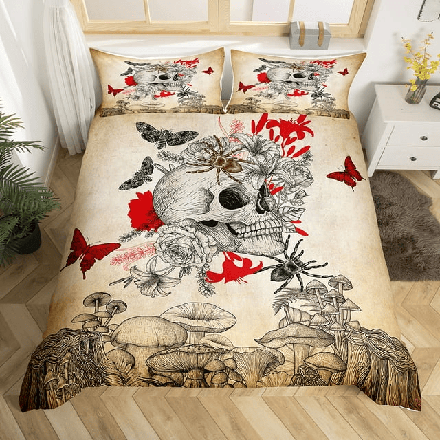 Skull Bedding Set Boho Skeleton Bones Gothic Duvet Covers