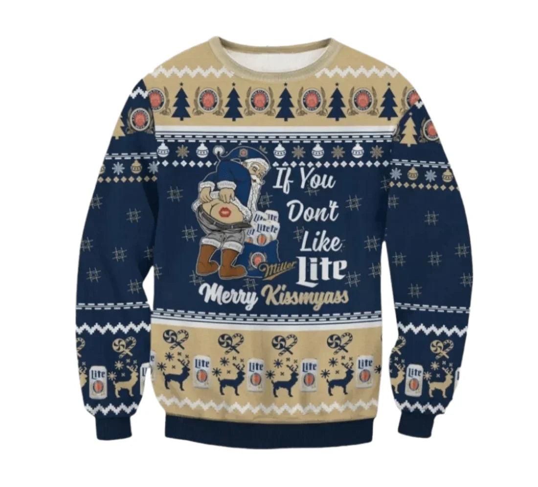 Miller Lite Merry Kissmyass Ugly Christmas Sweater