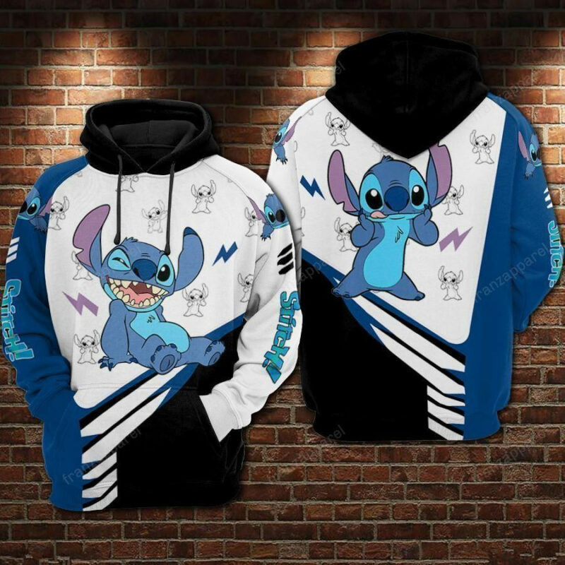 Stitch Lightings Pattern Blue White 3d Hoodie Zip Hoodie