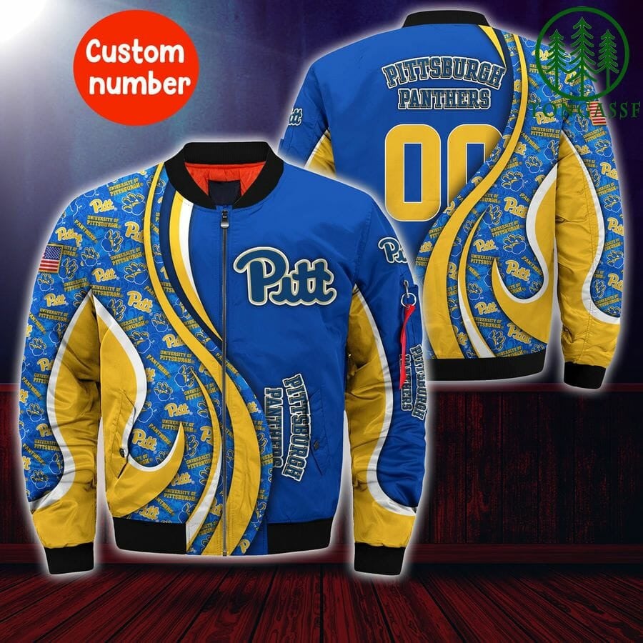 Pittsburgh Panthers Custom Number Blue Yellow Bomber Jacket