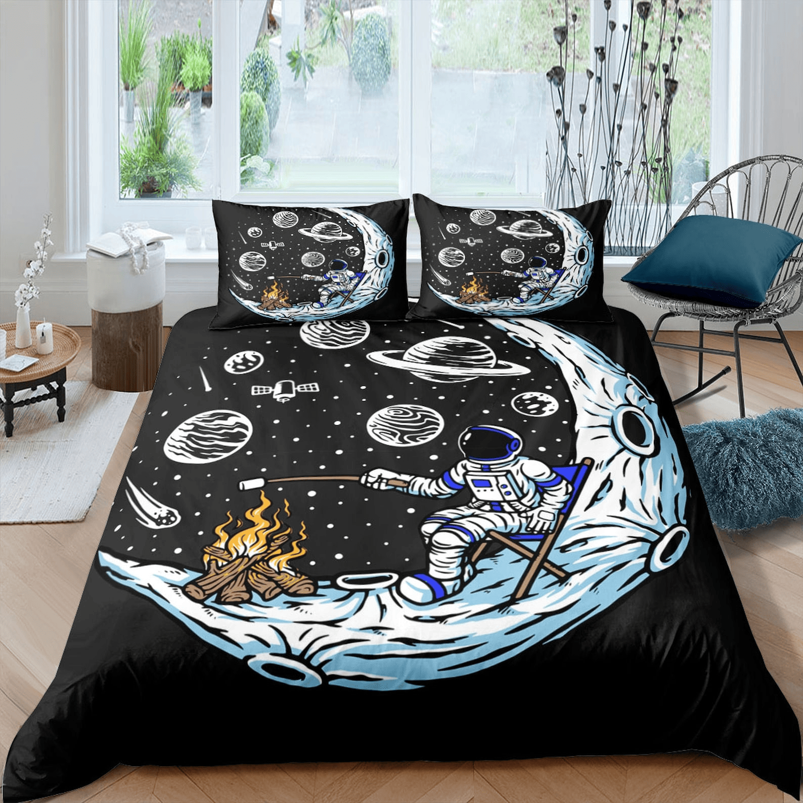 Astronaut Bedding Set Galaxy Astronaut Space Bonfire Duvet Covers
