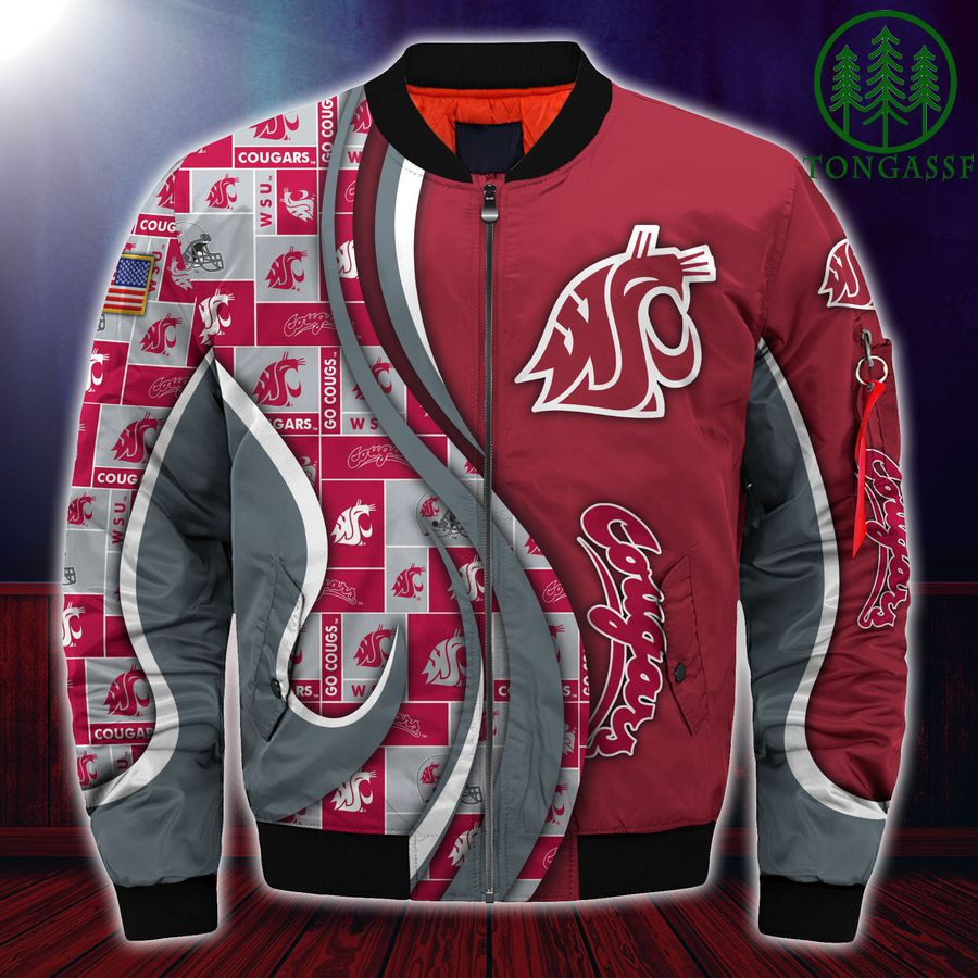 Washington State Cougars Custom Number Red Grey Bomber Jacket