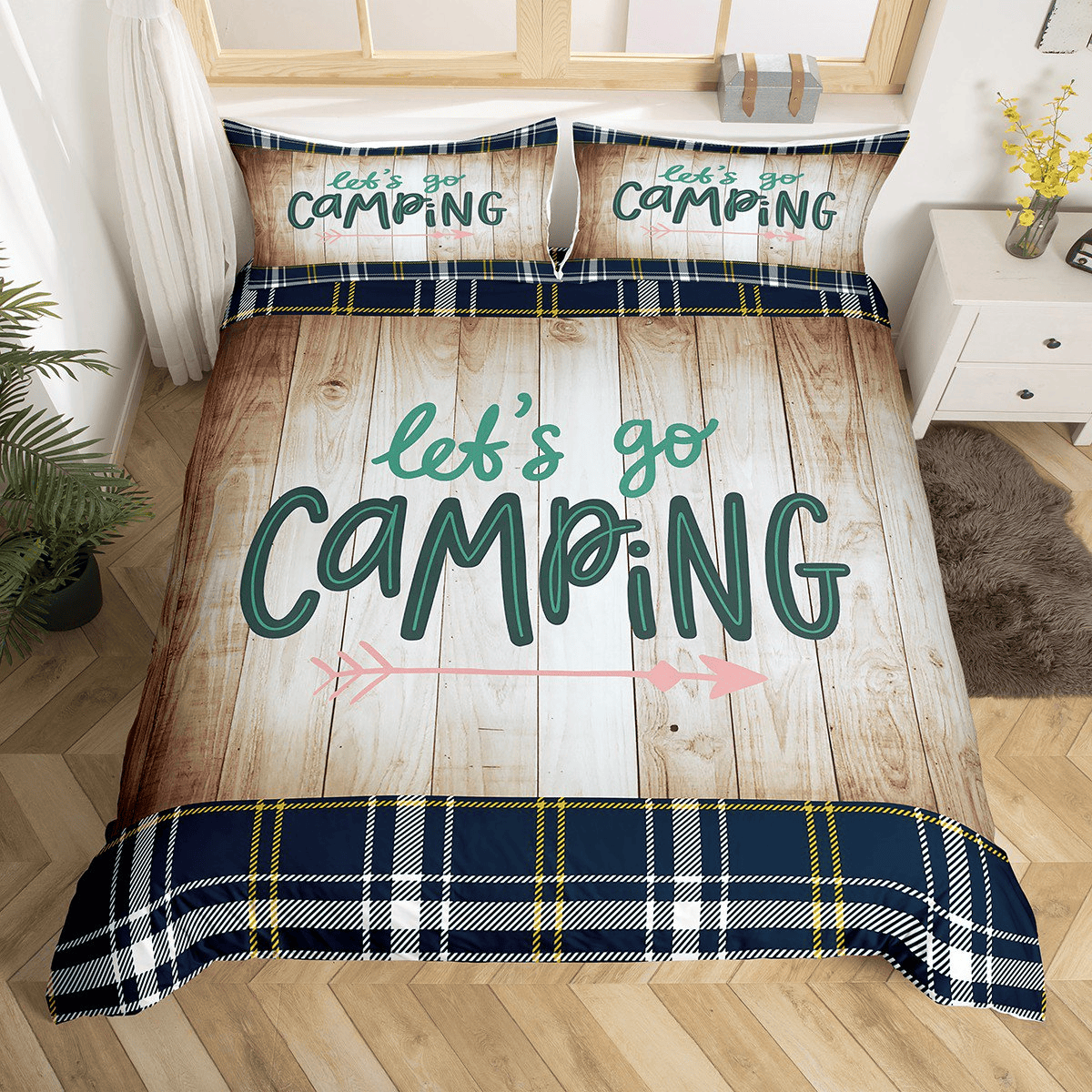 Camping Bedding Set Let’s Go Camping Wood Pattern Duvet Covers