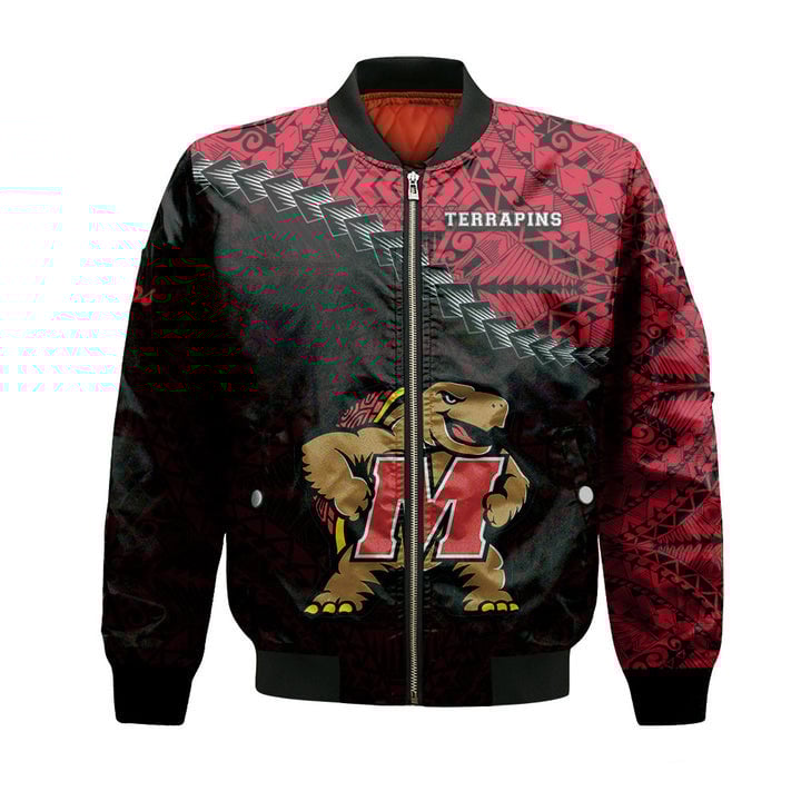 Maryland Terrapins Red Black Polynesian Bomber Jacket V2