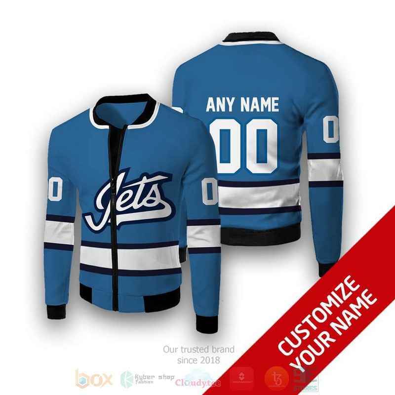 Winnipeg Jets Custom Name Number Light Blue White Bomber Jacket