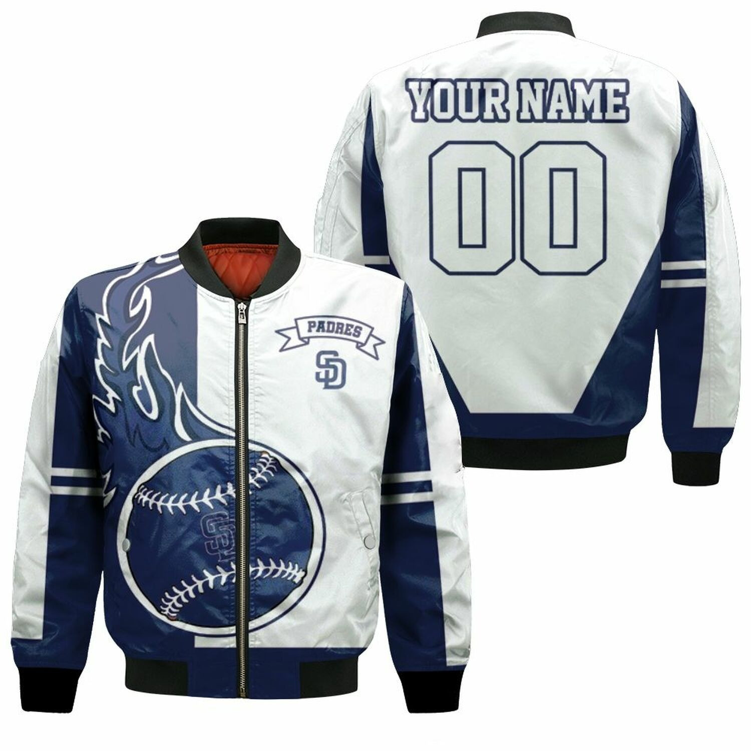 San Diego Padres Custom Name Number White Bomber Jacket