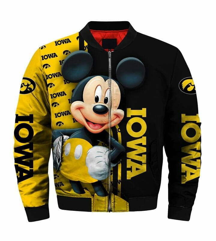 Iowa Hawkeyes Black Gold Mickey Mouse Bomber Jacket