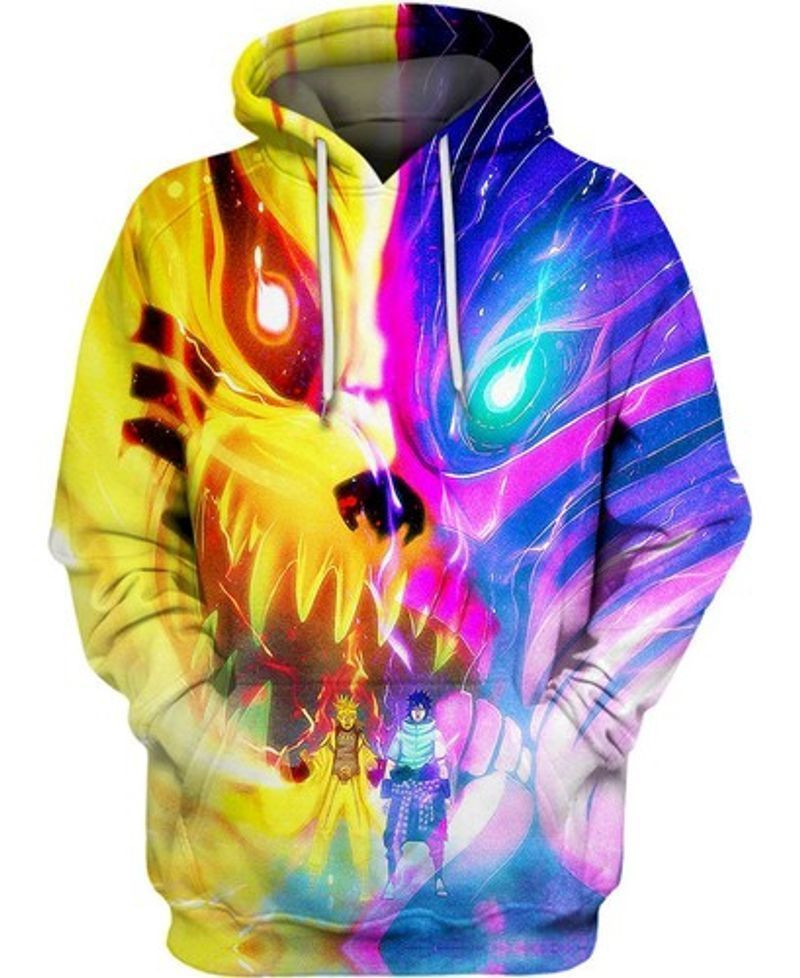 Kurama And Naruto Anime Neon All Over Printing 3d Hoodie