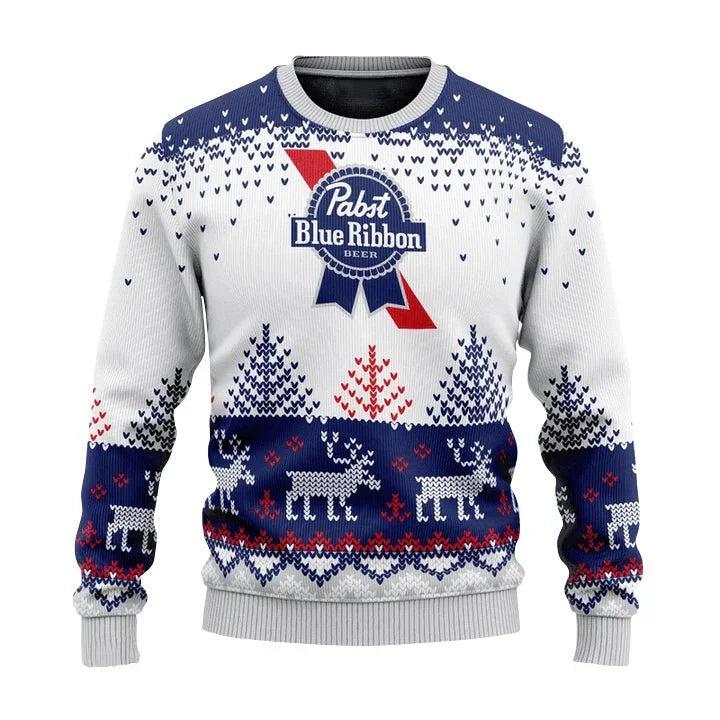 Personalized Pabst Blue Ribbon Reindeer Ugly Christmas Sweater