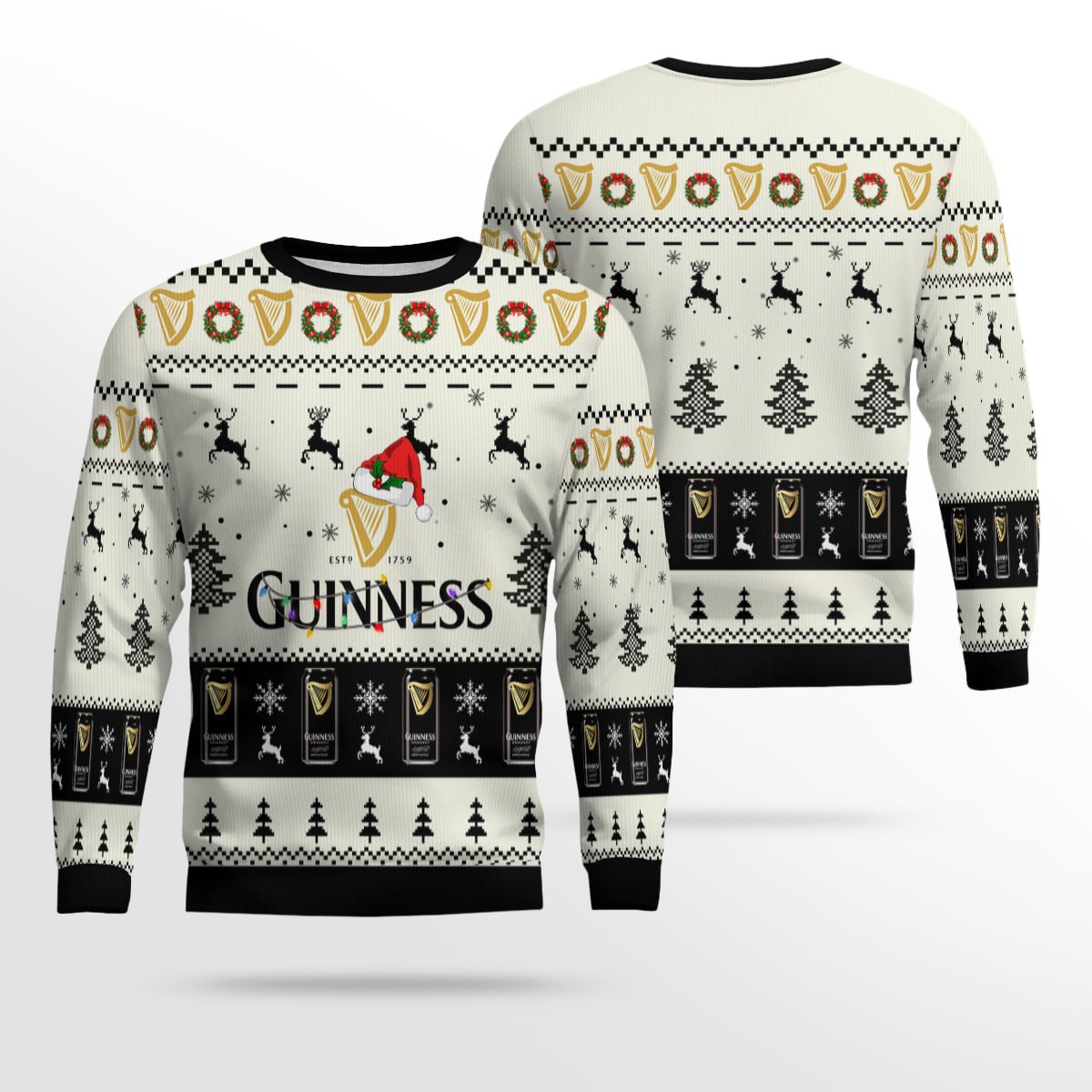 Guinness Reindeer Snowy Night Ugly Sweater