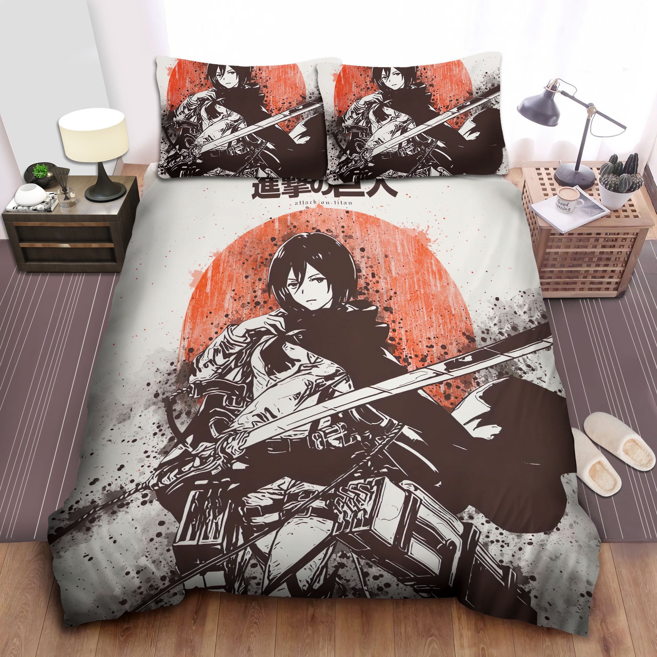 Attack On Titan Bedding Set Attack On Titan Mikasa Ackerman Duvet Covers White