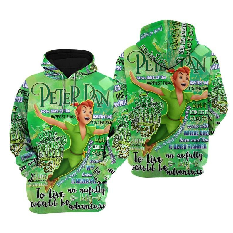 Cartoon Peter Pan, Fairies Peter Pan Punk Words Pattern All Over Print Hoodie, Zip Hoodie