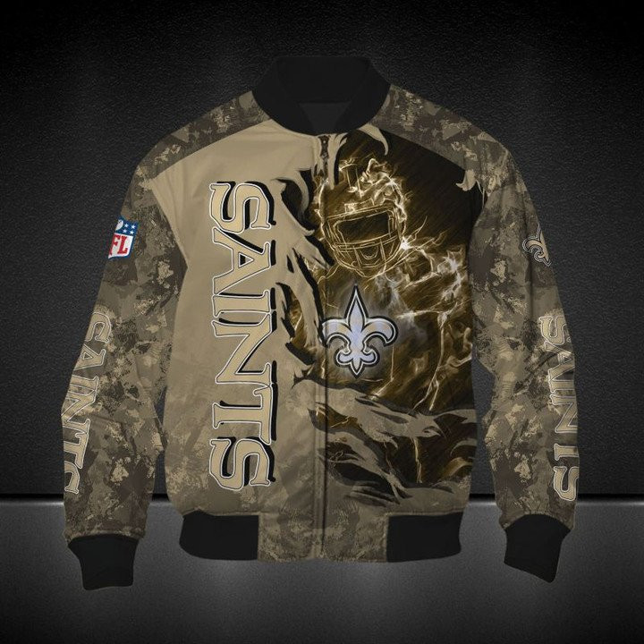 New Orleans Saints Golden Camo Scratch Player Bomber Jacket