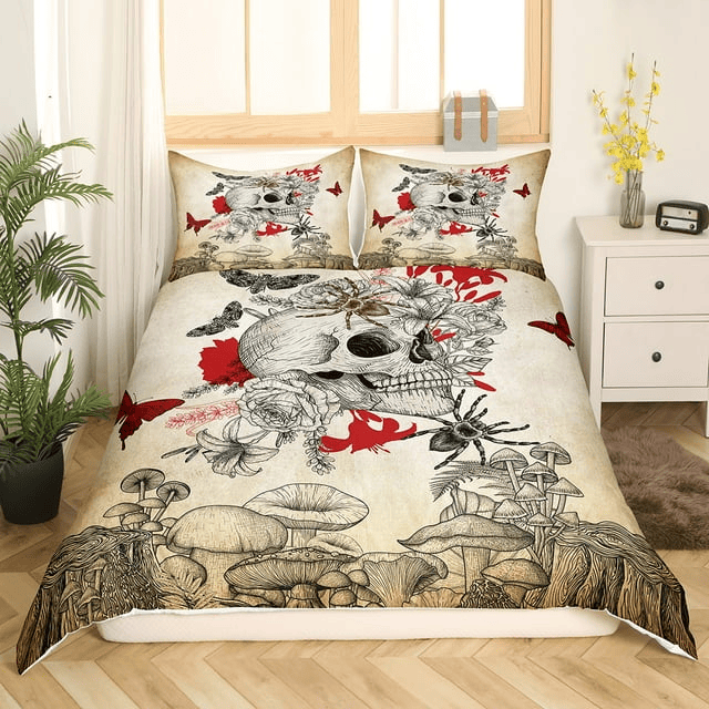 Skull Bedding Set Boho Skeleton Bones Gothic Duvet Covers