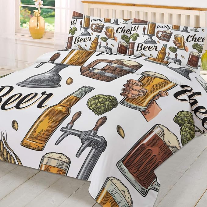 Beer Bedding Set Beer Party Cheer Bottle Mug Pattern Duvet Covers